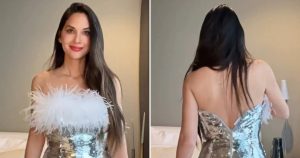 أوليفيا مون لديها خلل في خزانة الملابس “العاهرة الغبية” المضحكة والمثيرة للاهتمام في فستان الترتر الاحتفالي
