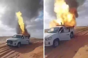 شاهد | لحظة انفجار أسطوانة غاز "دافور مرهم" داخل سيارة في بريدة ووفاة 5 شباب