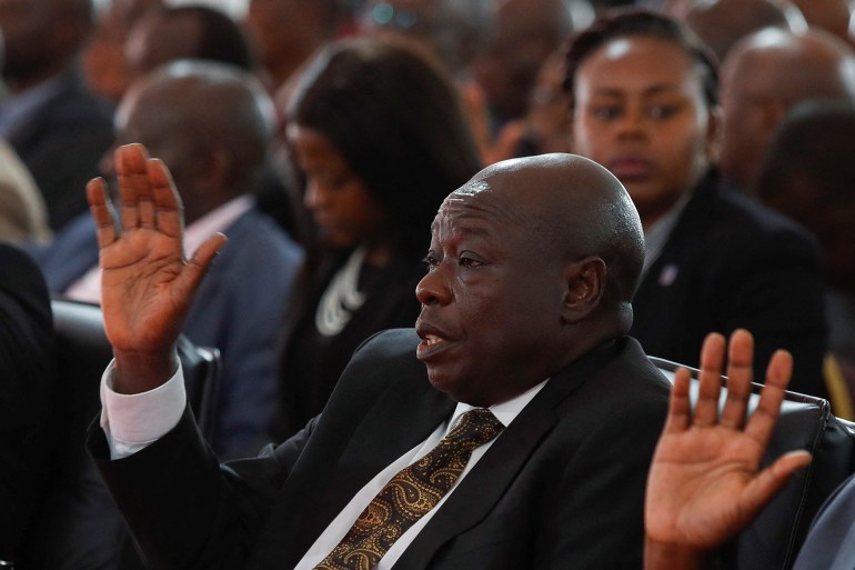 Kenya's Deputy President Rigathi Gachagua attends a memorial service for the pupils who died after a fatal fire at the Hillside Endarasha Academy within Kieni in Nyeri County, Kenya September 26, 2024. REUTERS/Monicah Mwangi