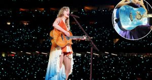 فستان تايلور سويفت الجديد المفاجئ يتطابق تمامًا مع غيتار Koi Fish من أغنية “Speak Now World Tour”.
