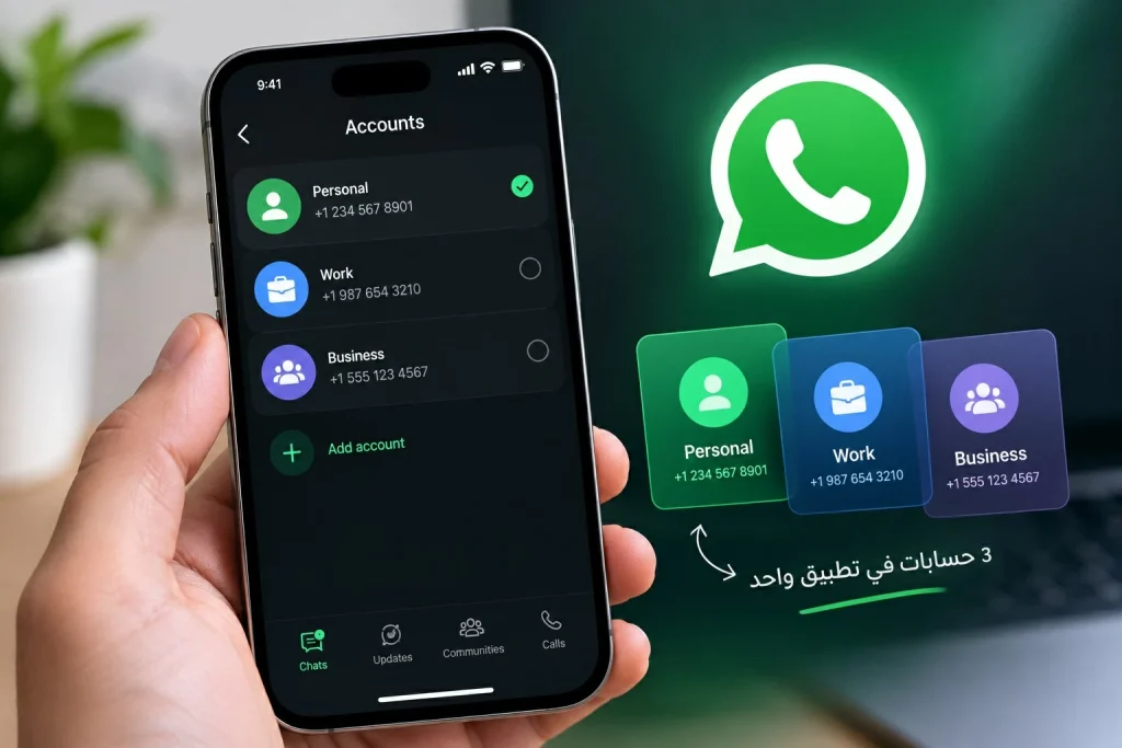 “واتساب” يتيح لمستخدمي آيفون إضافة 3 حسابات في تطبيق واحد.